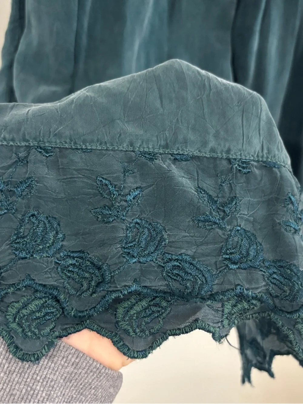 Vintage Johnny Was embroidered rayon midi skirt green